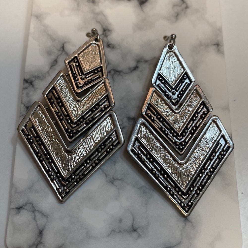 Art Deco style silver-tone dangle earrings